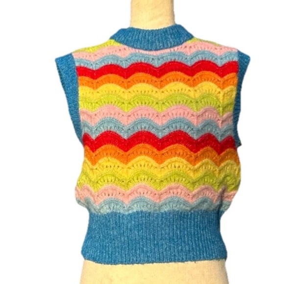 Zara Rainbow Wave Pattern Knit sweater Vest Size Small - Picture 1 of 4
